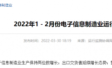 工业和信息化部：2022年1-2月份集成电路产量573.3亿块