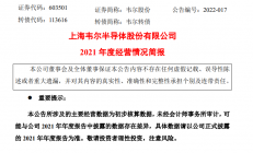 韦尔股份：预计2021年度净利润44.68亿元至48.68亿元 同比最高增长79.91%